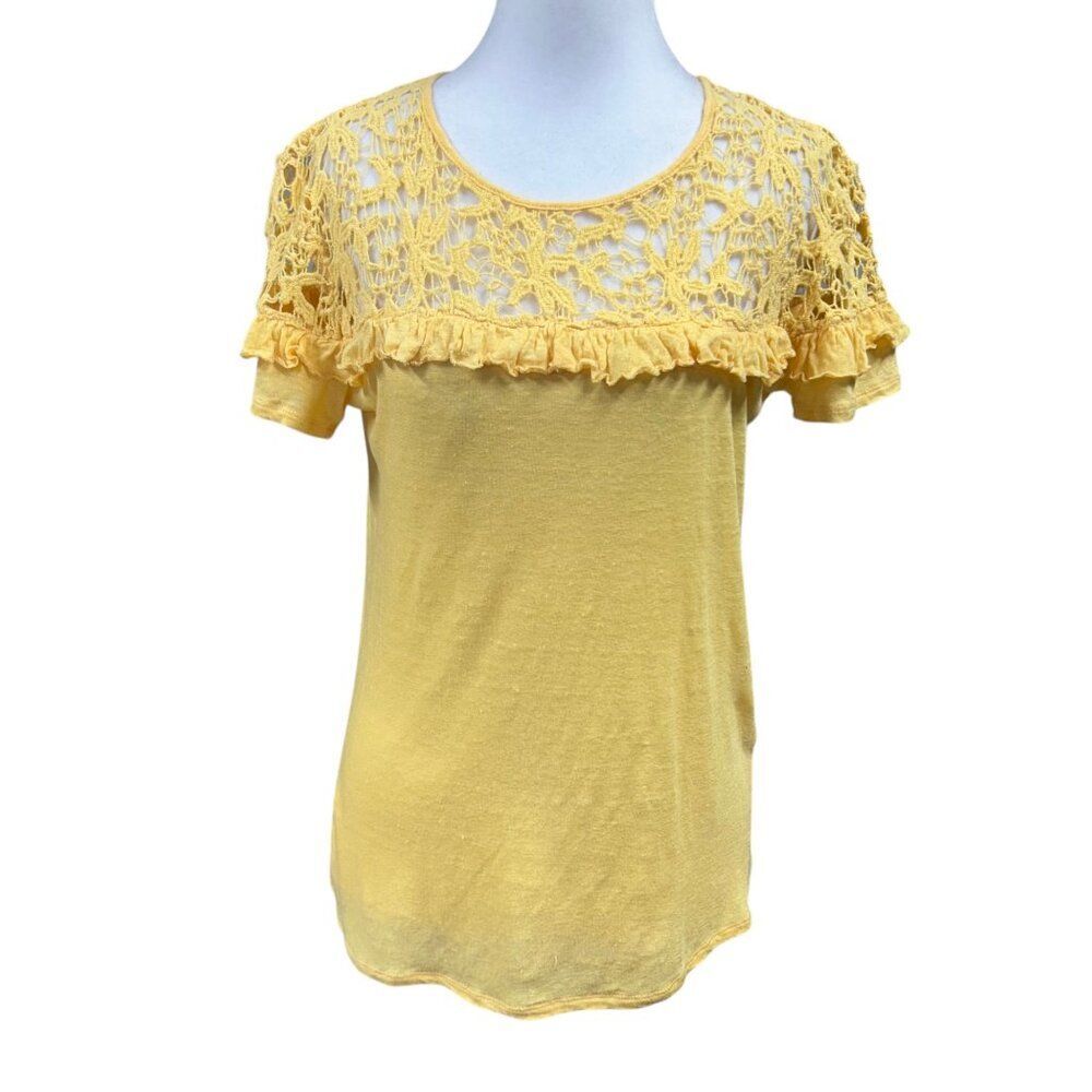 Sundance Linen Clarissa Days Lace Trim Ruffle Top Size S Yellow